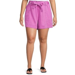 Terra & Sky Pull On Paperbag Waist Linen Blend Belted Shorts - Loose Fit